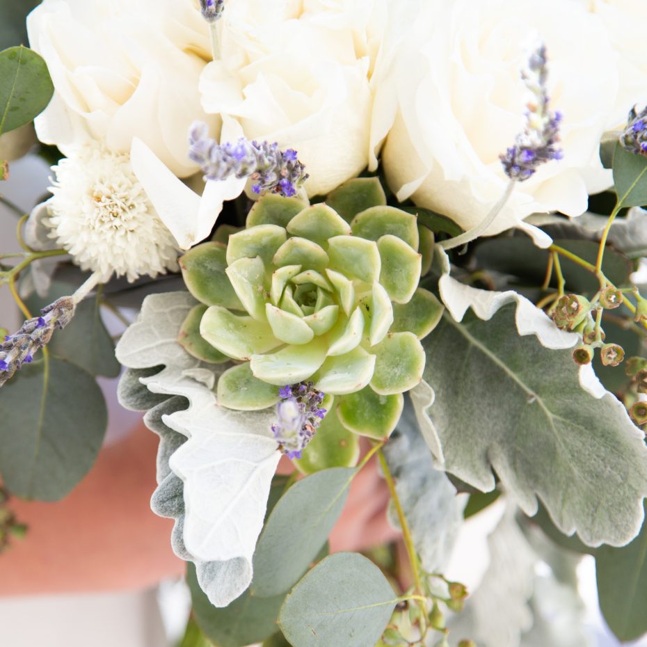 green succulent silver white purple wedding bouquet colors