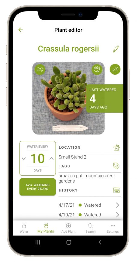 succulent tracker app plant editor view crassula watering schedule