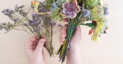 remove fresh flower stems from bridal bouquet