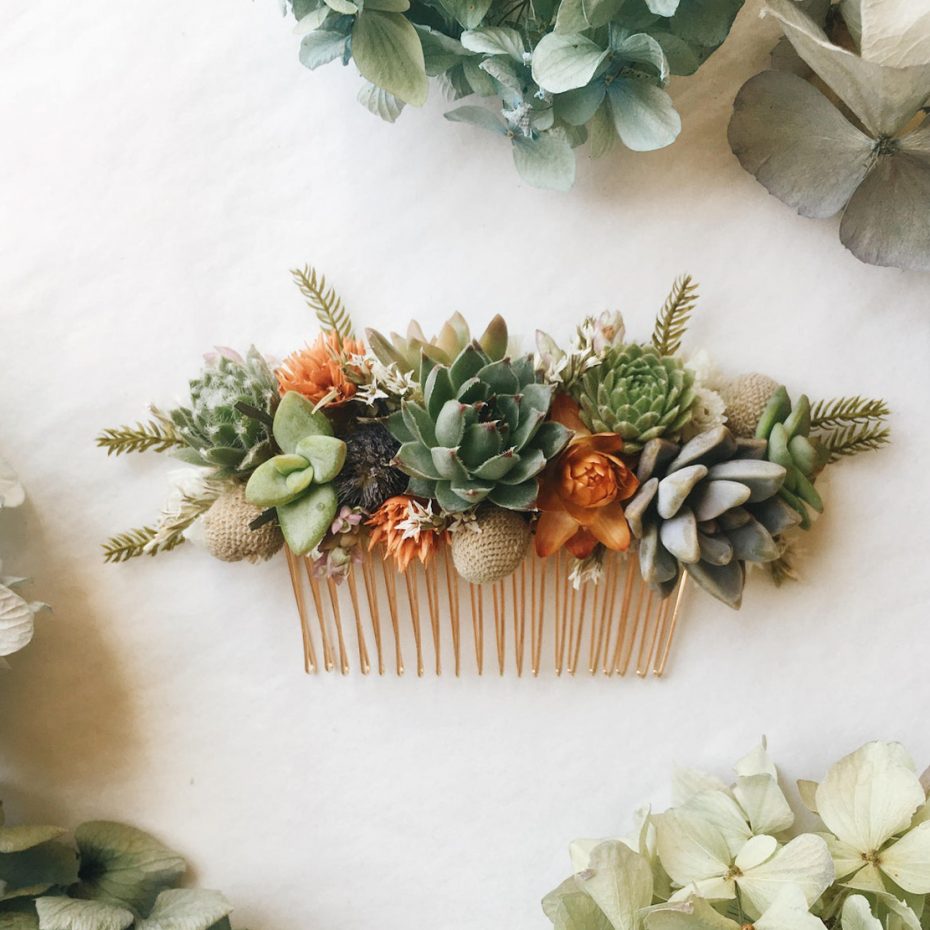 succulent comb wedding hair piece