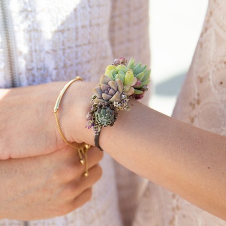 wrist corsage wedding succulents purple green