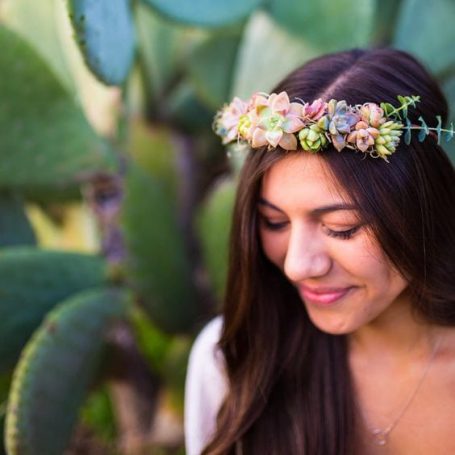 head crown bridesmaids succulents purple pink wedding