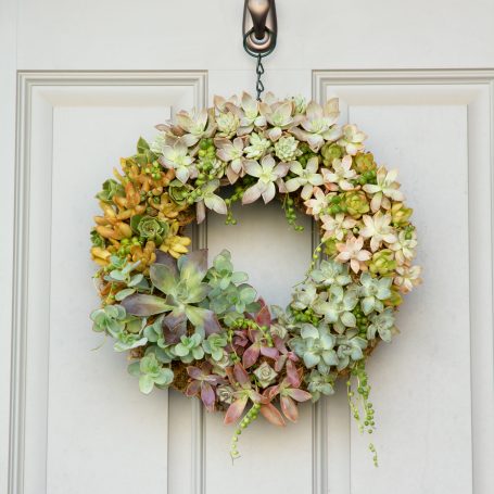 succulent wreath hanging on door