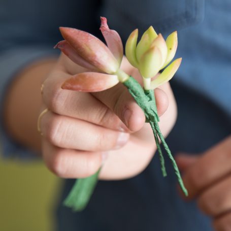 wrap two succulent cuttings together with floral tape for boutonniere