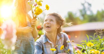 Adobe Stock Moodboard mother daughter picking colorful flowers garden