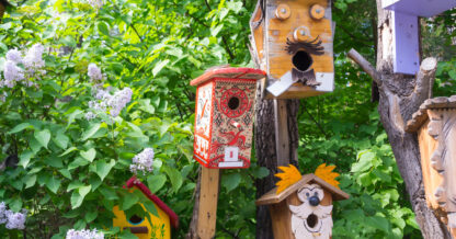 Adobe Stock Aleksandr Kondratov wooden unique birdhouses faces painted design