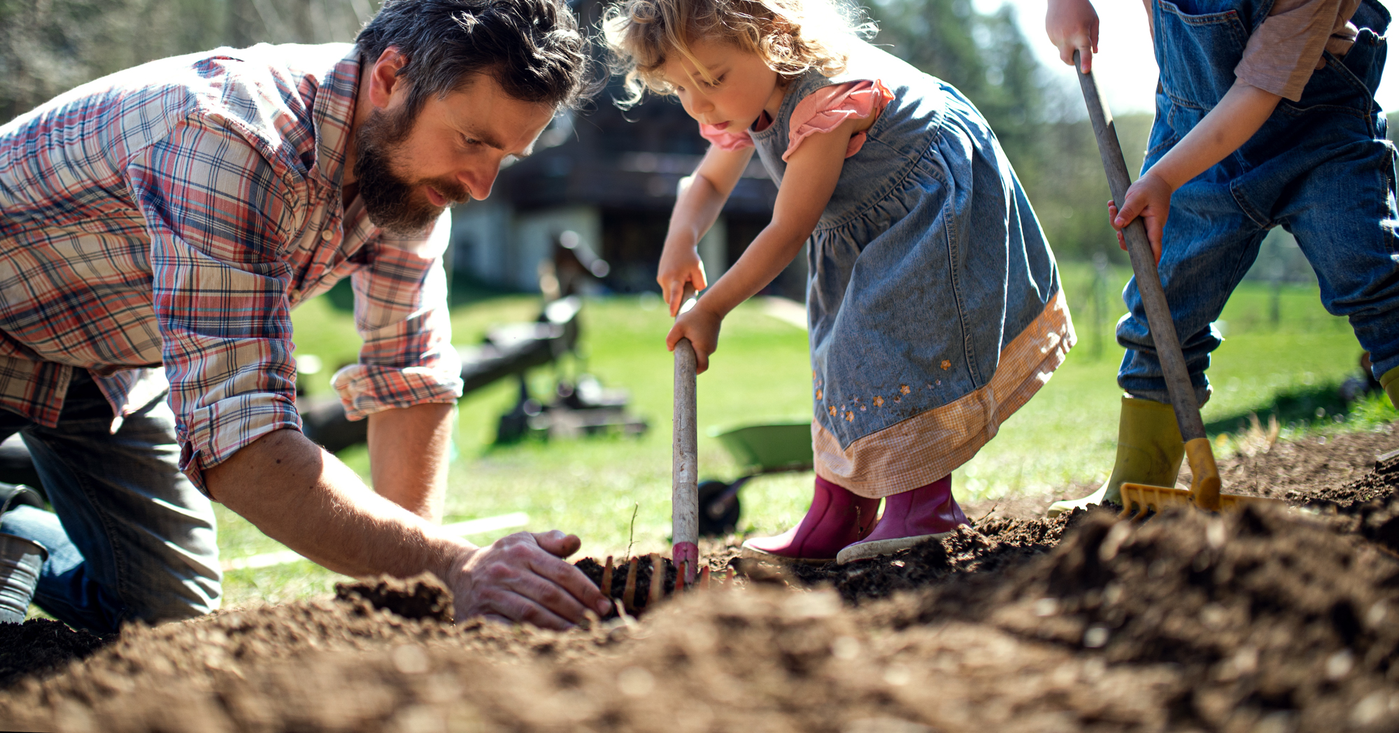 Adobe Stock Halfpoint dad father daugher girl man planting in soil gardening digging