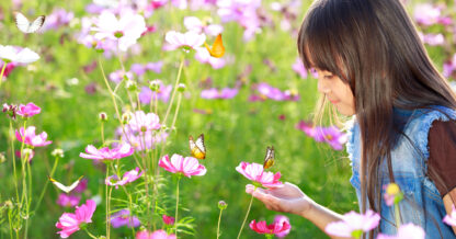 Adobe Stock Patrick Foto asian girl dark hair butterflies cosmos garden